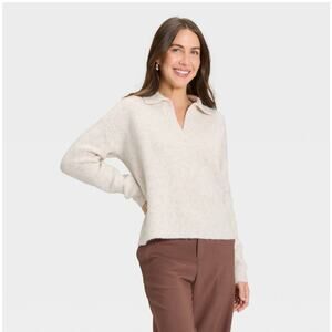 NWT A New Day  Polo Collar Cozy Knit Pullover Sweater Color: Oatmeal  Size: 1X